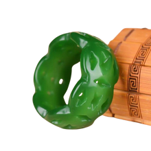 โหลดรูปภาพลงในเครื่องมือใช้ดูของ Gallery 100% Natural Green Jade Carved Ring For Men, Certified Jadeite Gift For Mom