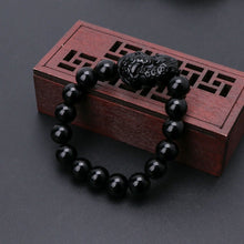 โหลดรูปภาพลงในเครื่องมือใช้ดูของ Gallery 1Pc Feng Shui Pi Xiu Obsidian Bracelet 12Mm Thai Buddhist Collectible Amulet
