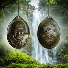 โหลดรูปภาพลงในเครื่องมือใช้ดูของ Gallery Buddhist Monk Inspired Thai Amulet Coin In Blackened Brass Metal C Sacred Temple
